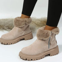 Cosy Suede Ankle Boots with Fluffy Fur Trim and Platform Sole