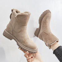 Cosy Suede Ankle Boots with Fluffy Lining and Side Zip