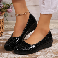 Croc Embossed Wedge Heels with Round Toe and Slip-On Design