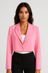 Cropped Blazer with Notch Lapels and Open Front