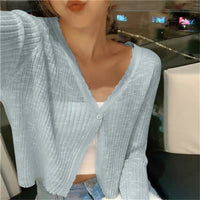 Cropped Cardigan with V-Neckline and Lettuce Edge Trim