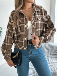 Cropped Plaid Shacket with Button Front and Chest Pockets