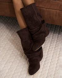 Dark Brown Suede Knee High Boots with Hidden Wedge