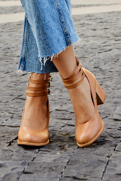 Elegant Ankle Strap Block Heel with Triple Buckle Detail