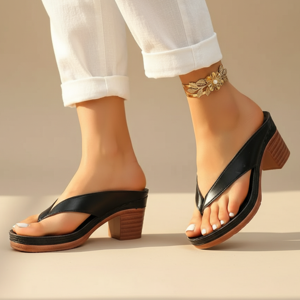 Block Heel Thong Sandals with Platform Sole