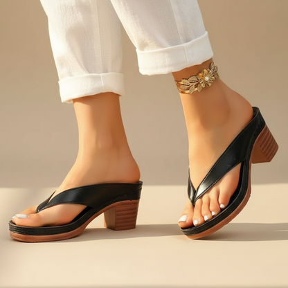 Block Heel Thong Sandals with Platform Sole