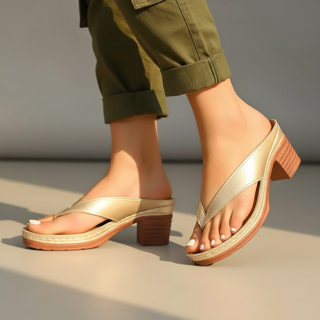 Block Heel Thong Sandals with Platform Sole