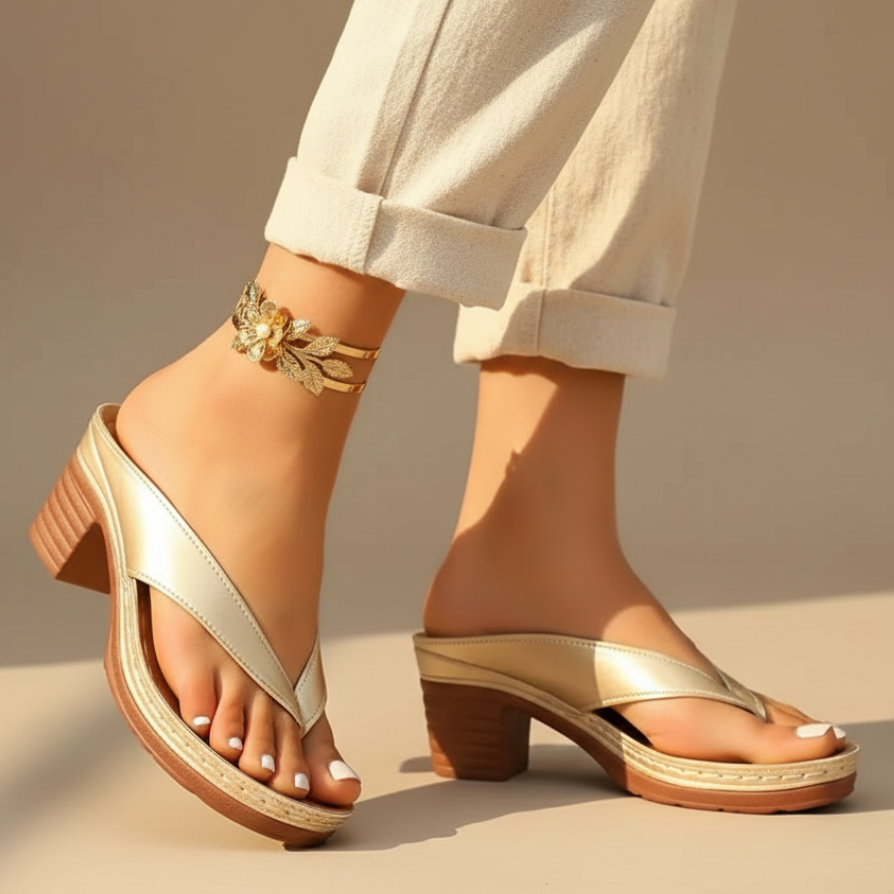 Block Heel Thong Sandals with Platform Sole
