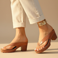 Block Heel Thong Sandals with Platform Sole