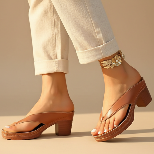 Block Heel Thong Sandals with Platform Sole