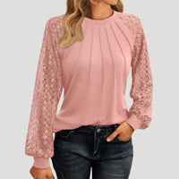 Elegant Top with Lace Sleeves and Pleated Front