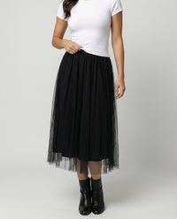 Elegant Tulle Midi Skirt with Elasticated Waist