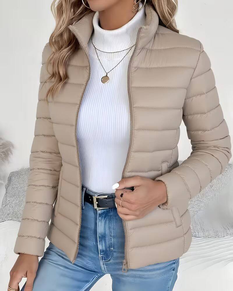 Fitted Lightweight Puffer Jacket with Stand Collar