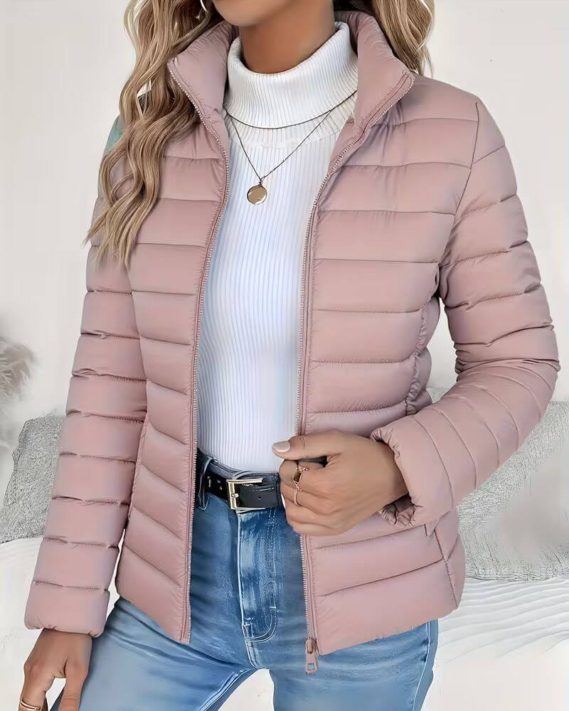 Fitted Lightweight Puffer Jacket with Stand Collar