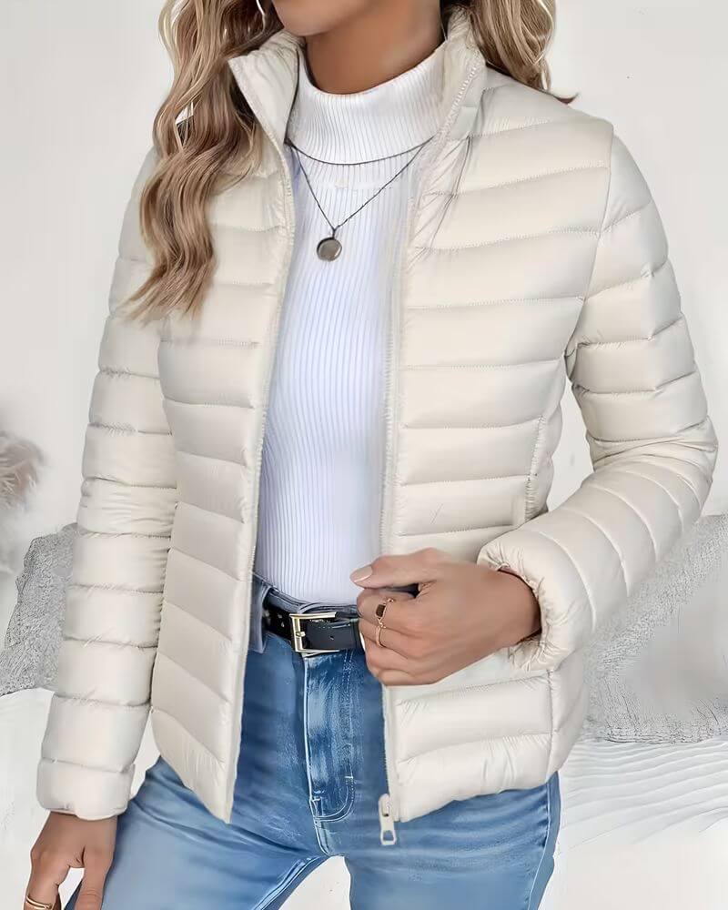 Fitted Lightweight Puffer Jacket with Stand Collar