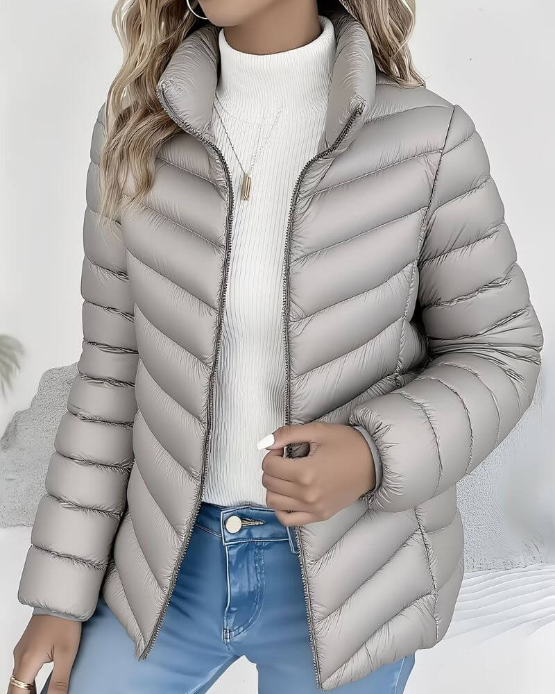 Fitted Lightweight Puffer Jacket with Stand Collar