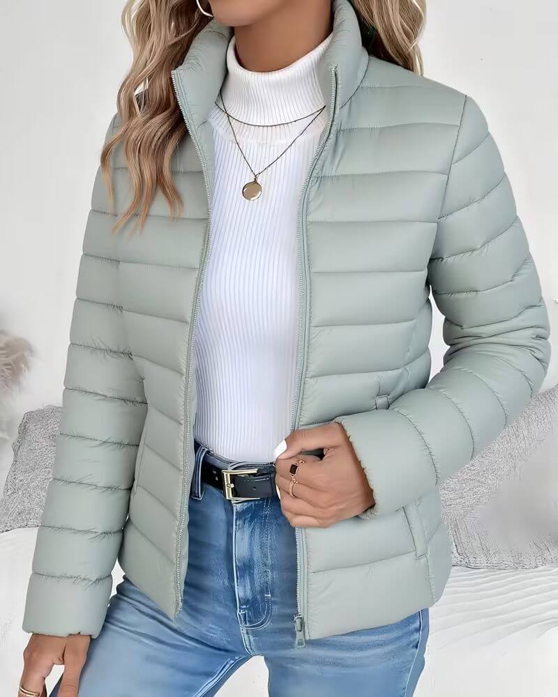 Fitted Lightweight Puffer Jacket with Stand Collar