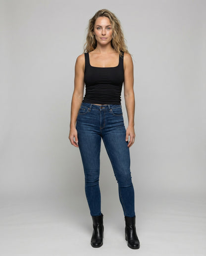 Fitted Square Neck Tank Top with Ruched Sides
