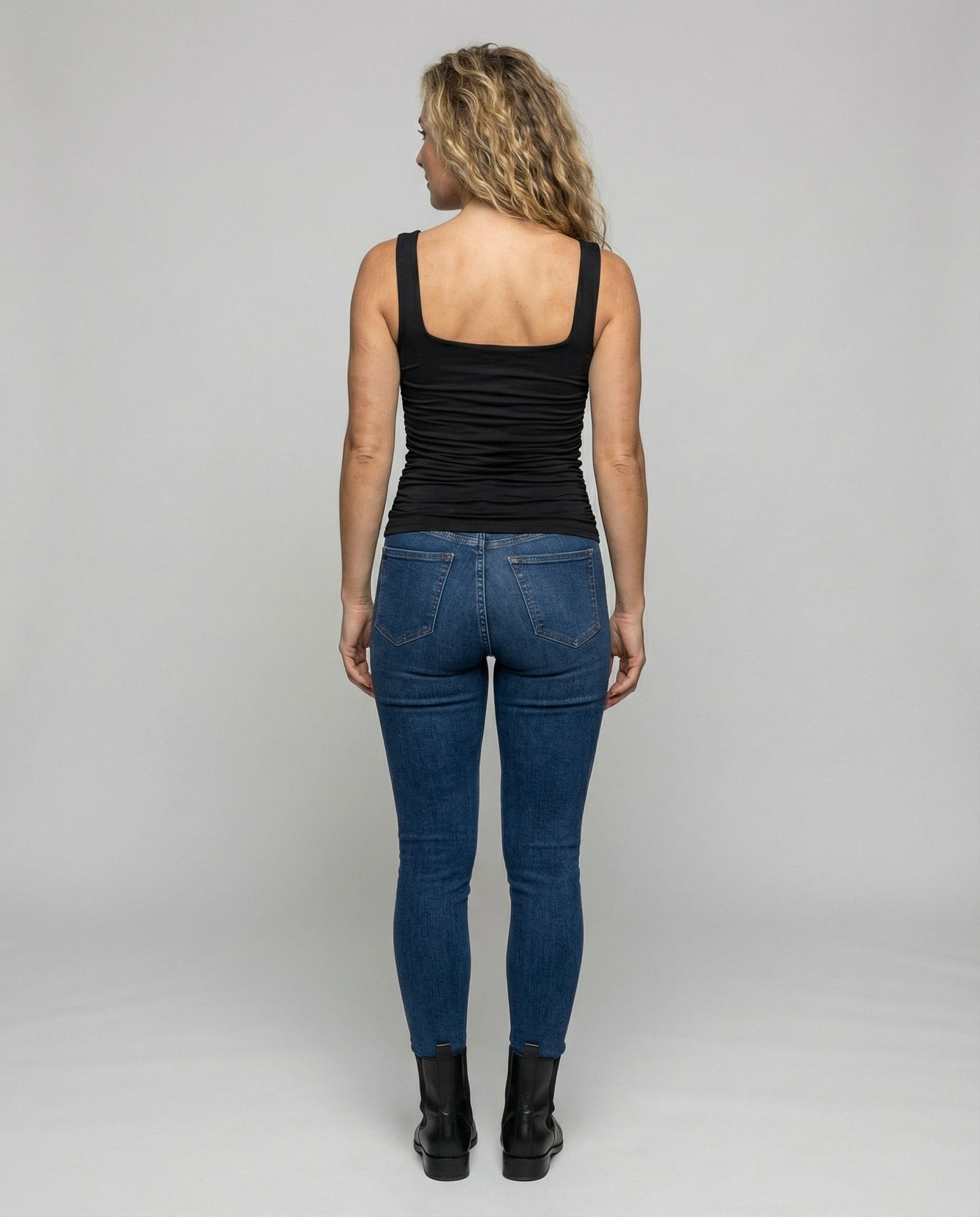 Fitted Square Neck Tank Top with Ruched Sides