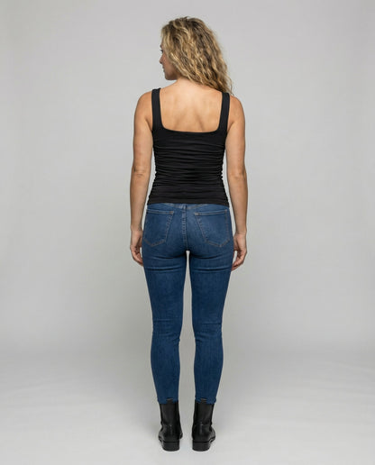 Fitted Square Neck Tank Top with Ruched Sides