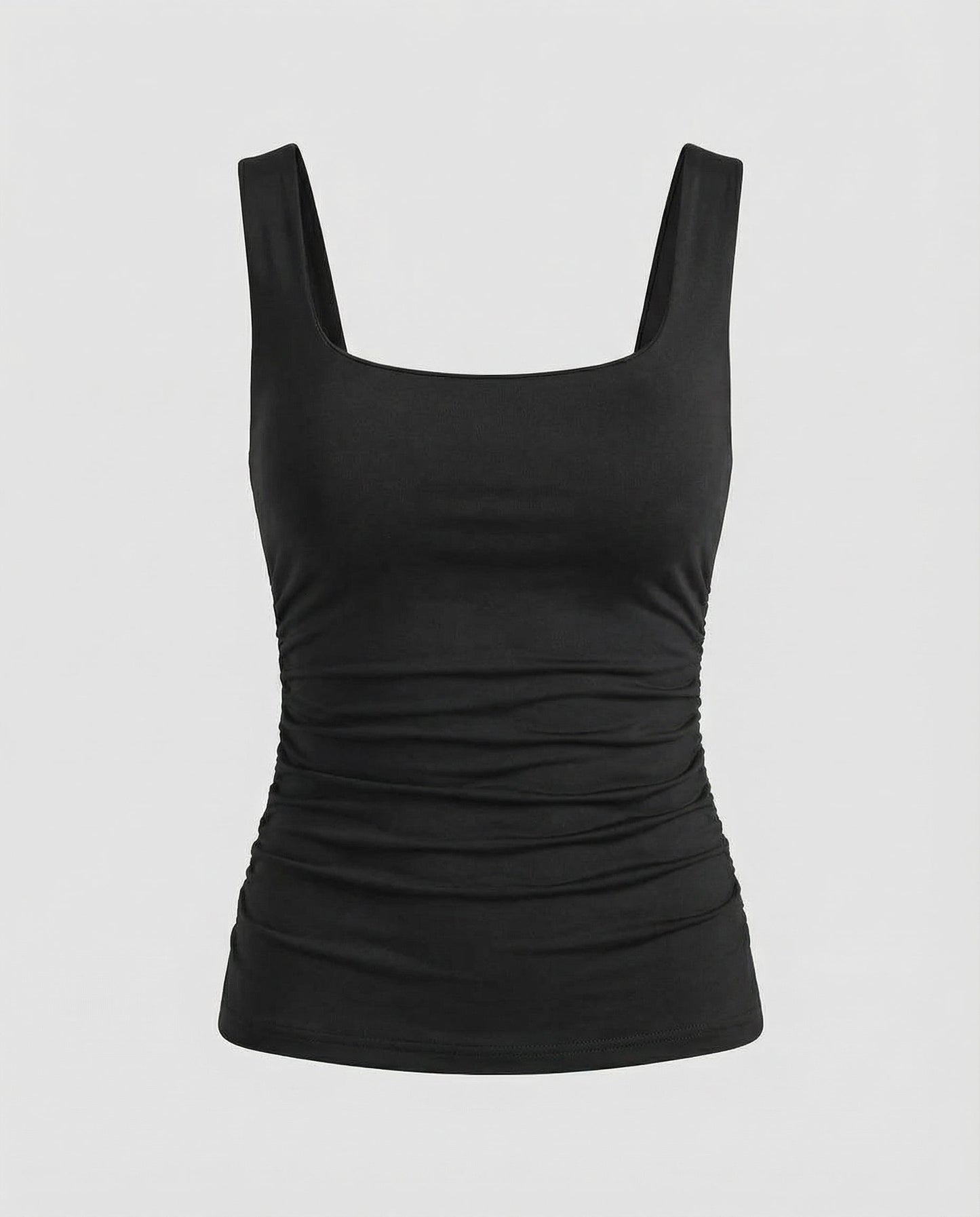 Fitted Square Neck Tank Top with Ruched Sides