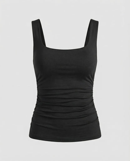 Fitted Square Neck Tank Top with Ruched Sides