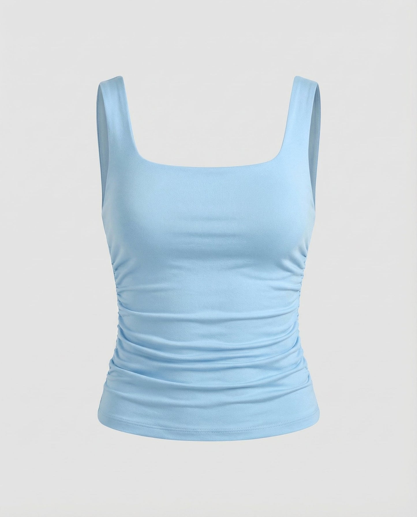 Fitted Square Neck Tank Top with Ruched Sides