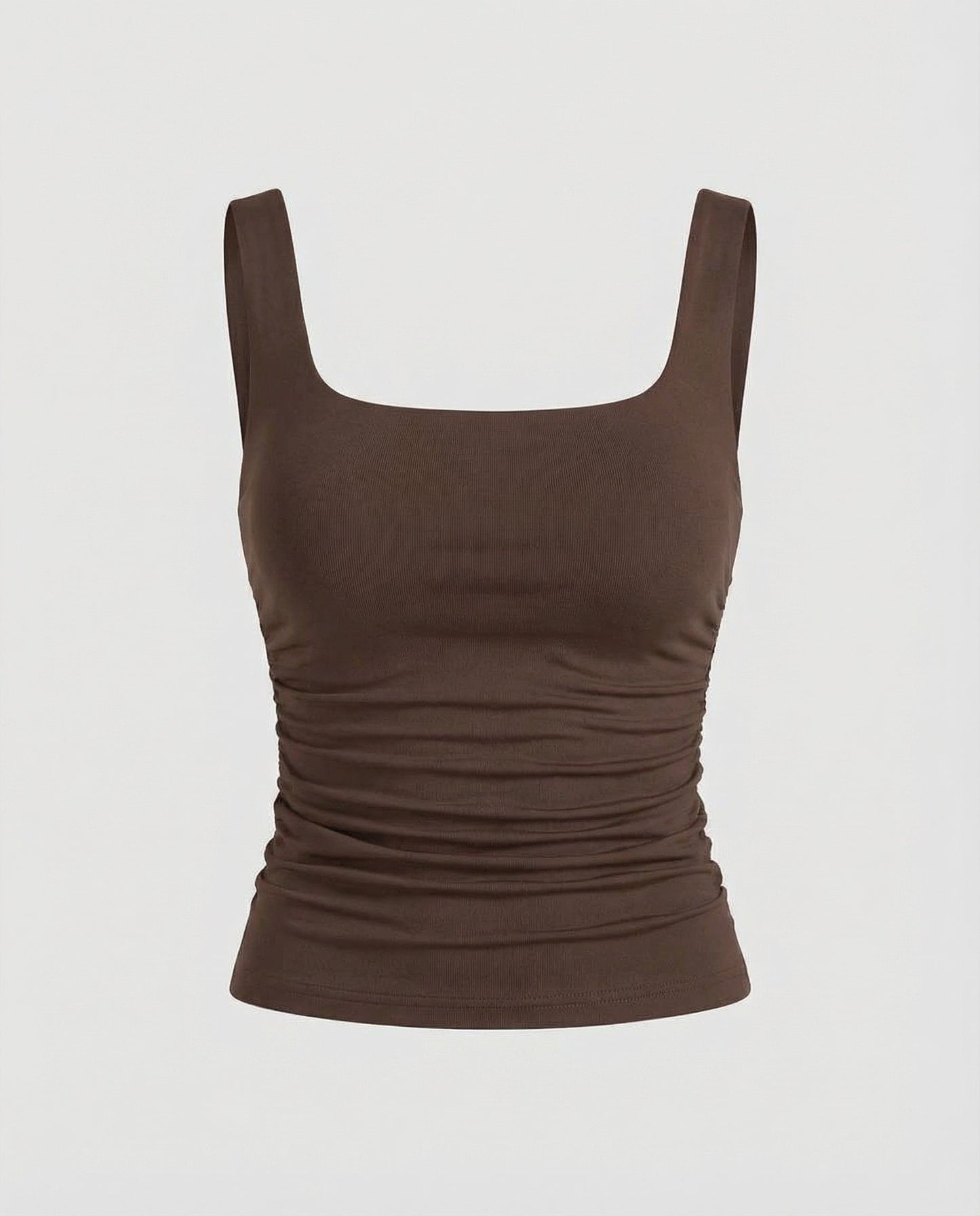 Fitted Square Neck Tank Top with Ruched Sides