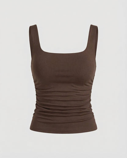 Fitted Square Neck Tank Top with Ruched Sides