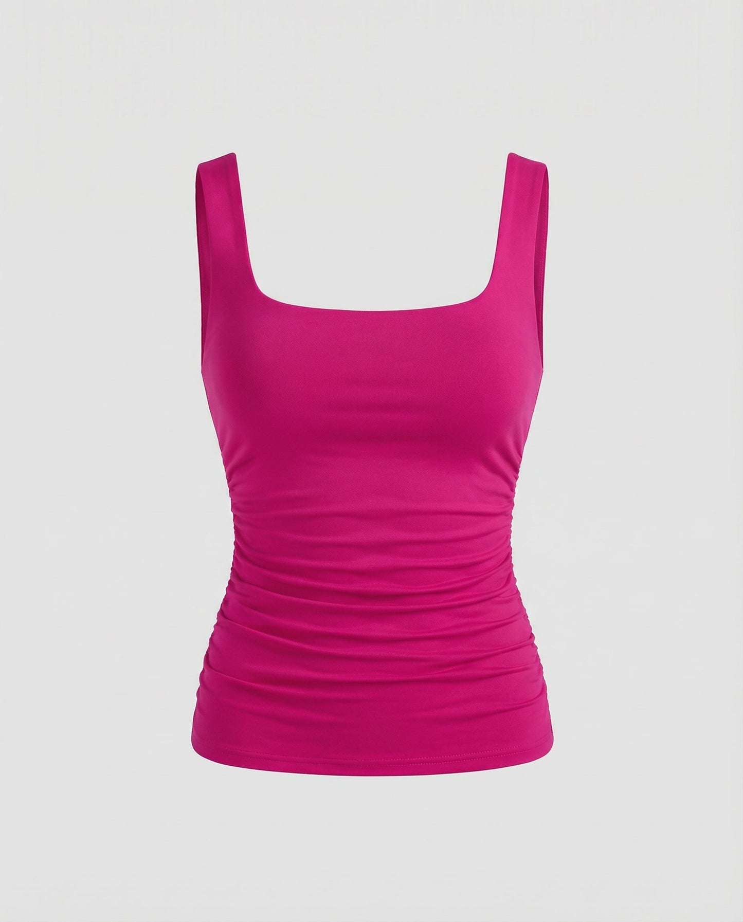 Fitted Square Neck Tank Top with Ruched Sides