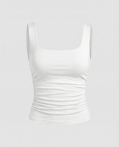 Fitted Square Neck Tank Top with Ruched Sides