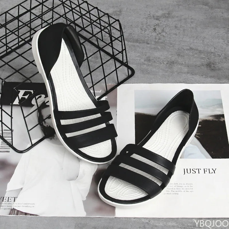 Flat Strappy Sandals with Open Toe and Cushioned Footbed