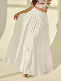 Flowy High Waist Tiered Maxi Skirt with Smocked Waistband