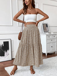 Flowy Tiered Floral Maxi Skirt with Stretch Waistband