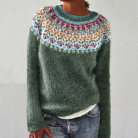 Green Fair Isle Jumper with Colourful Yoke Pattern