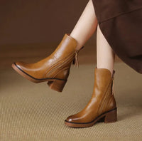 Heeled Leather Ankle Boots with Double Zip and Tassel Pull