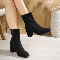 Heeled Suede Ankle Boots with Pointed Toe and Side Zip