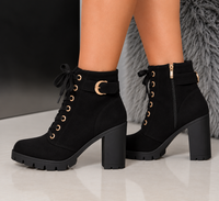 Heeled Suede Lace Up Ankle Boots with Gold Eyelet Detail