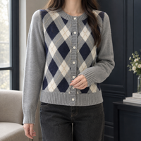 Heritage Argyle Cardigan with Round Neck and Cream Buttons