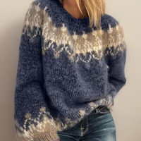 Heritage Fair Isle Sweater with Crew Neck and Fluffy Knit