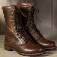 Heritage Leather Lace-Up Combat Boots with Fold-Down Cuff