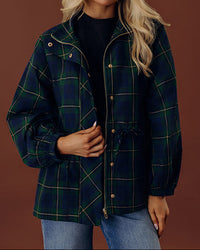 Heritage Plaid Shacket with Drawstring Waist and Gold Snap Detail
