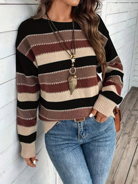Heritage Striped Crew Neck Sweater in Warm Earth Tones