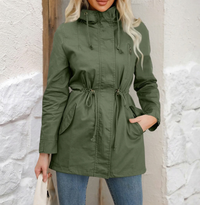 Hooded Anorak Jacket with Drawstring Waist and Flap Pockets