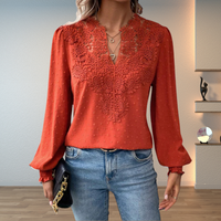 Lace Blouse with V-Neckline and Puff Sleeves
