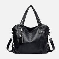 Large Leather Shoulder Bag with Tassel Detail and Detachable Strap