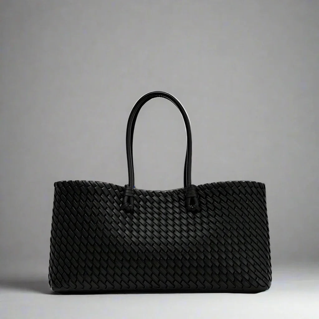 Large Woven Leather Tote Bag with Knotted Handles