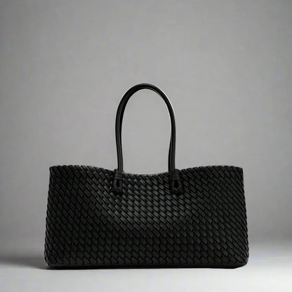 Large Woven Leather Tote Bag with Knotted Handles