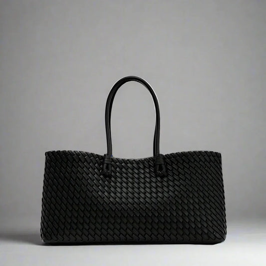 Large Woven Leather Tote Bag with Knotted Handles