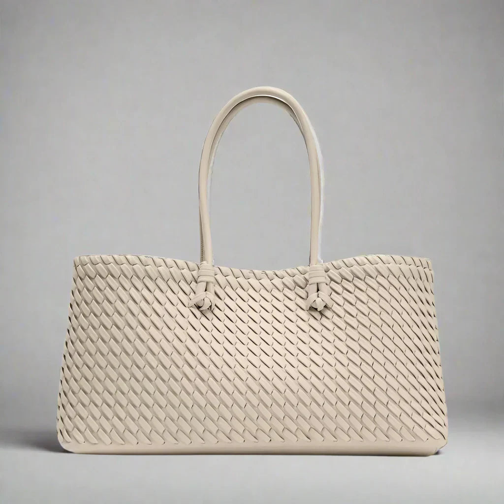 Large Woven Leather Tote Bag with Knotted Handles